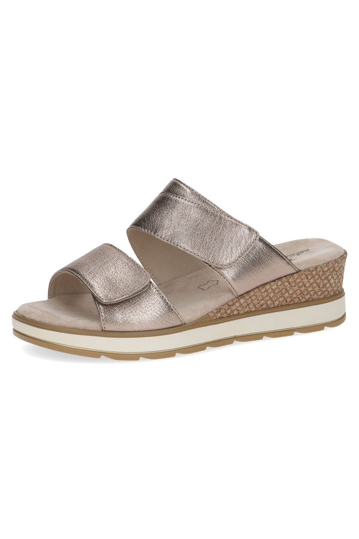 Caprice 9-27250-42 341 Taupe Metallic Memotion Wedge Sandals - Rouge Boutique Inverness