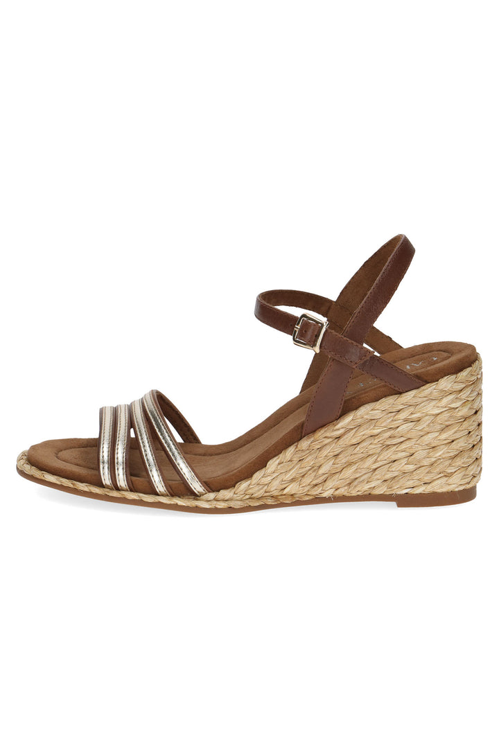 Caprice 9-28305-42 399 Cognac Gold Memotion Wedge Sandals -  Rouge Boutique Inverness