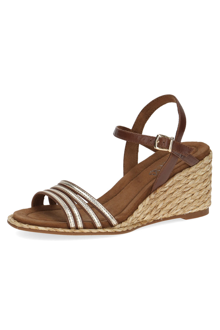 Caprice 9-28305-42 399 Cognac Gold Memotion Wedge Sandals -  Rouge Boutique Inverness