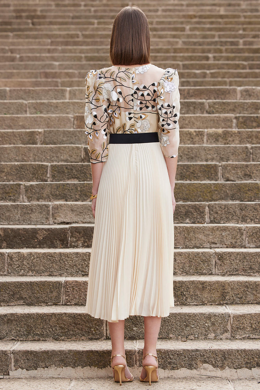 Carla Ruiz 99516 Beige Pleated Occasion Dress - Rouge Boutique
