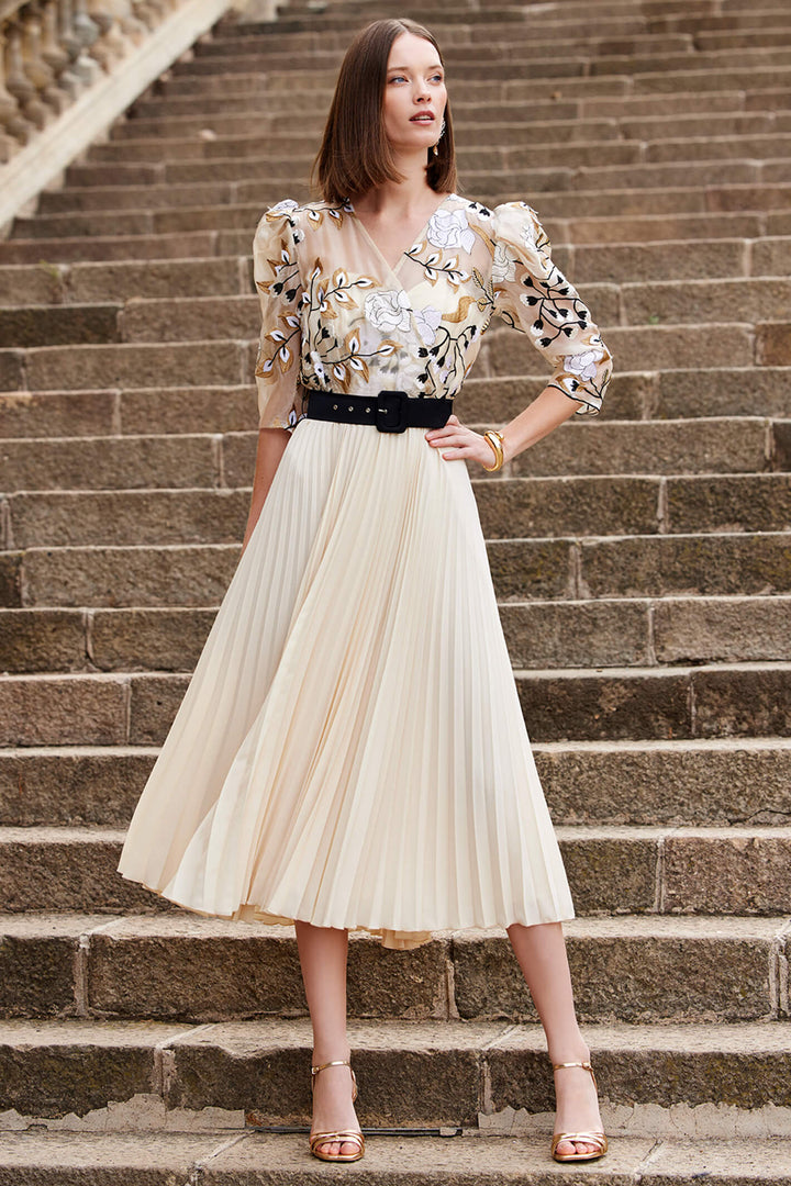 Carla Ruiz 99516 Beige Pleated Occasion Dress - Rouge Boutique