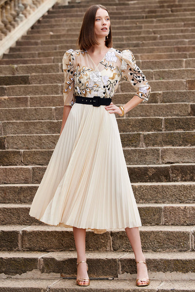 Carla Ruiz 99516 Beige Pleated Occasion Dress - Rouge Boutique