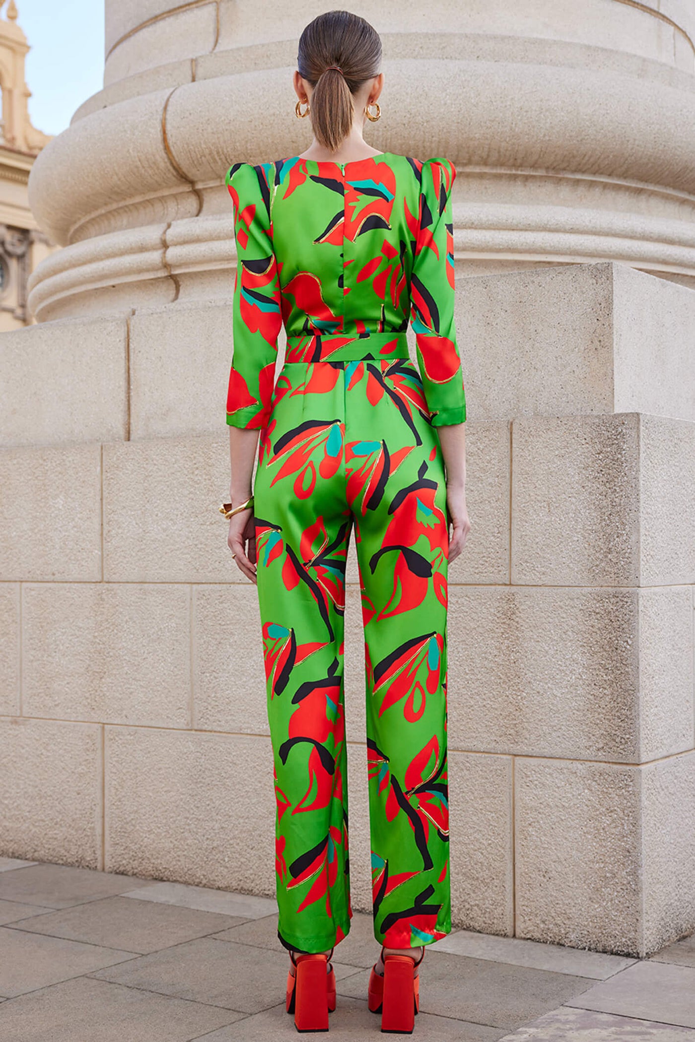 Carla Ruiz 99630 Green Print Jumpsuit With Belt - Rouge Boutique