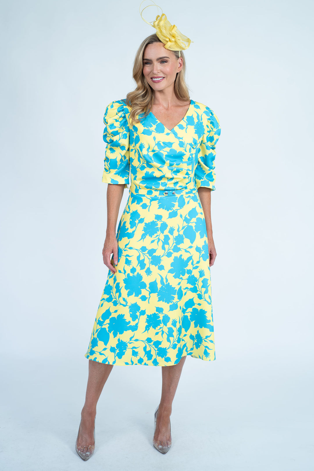 Coco Doll CD207 Veder Turquoise Blue Yellow Print Occasion Dress - Rouge Boutique