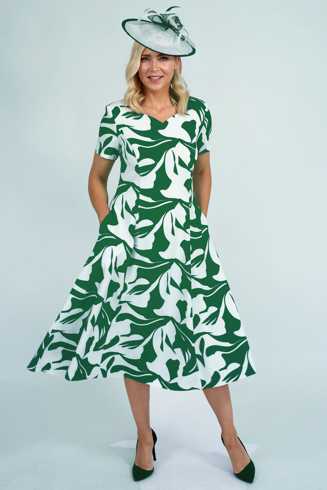 Coco Doll CD230 Tara Green Print A-Line Occasion Dress - Rouge Boutique