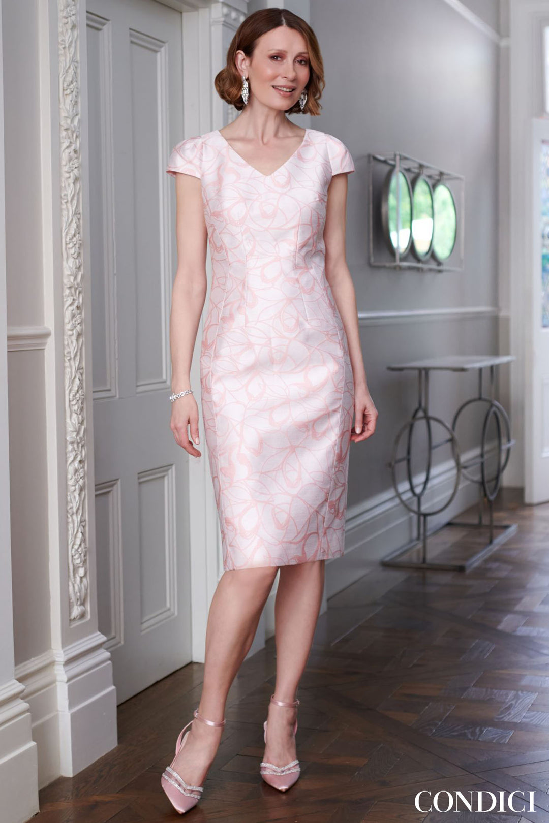 Condici 11421 Lavinia Pink Pearl Print Dress & Coat Occasion Outfit - Rouge Boutique Inverness