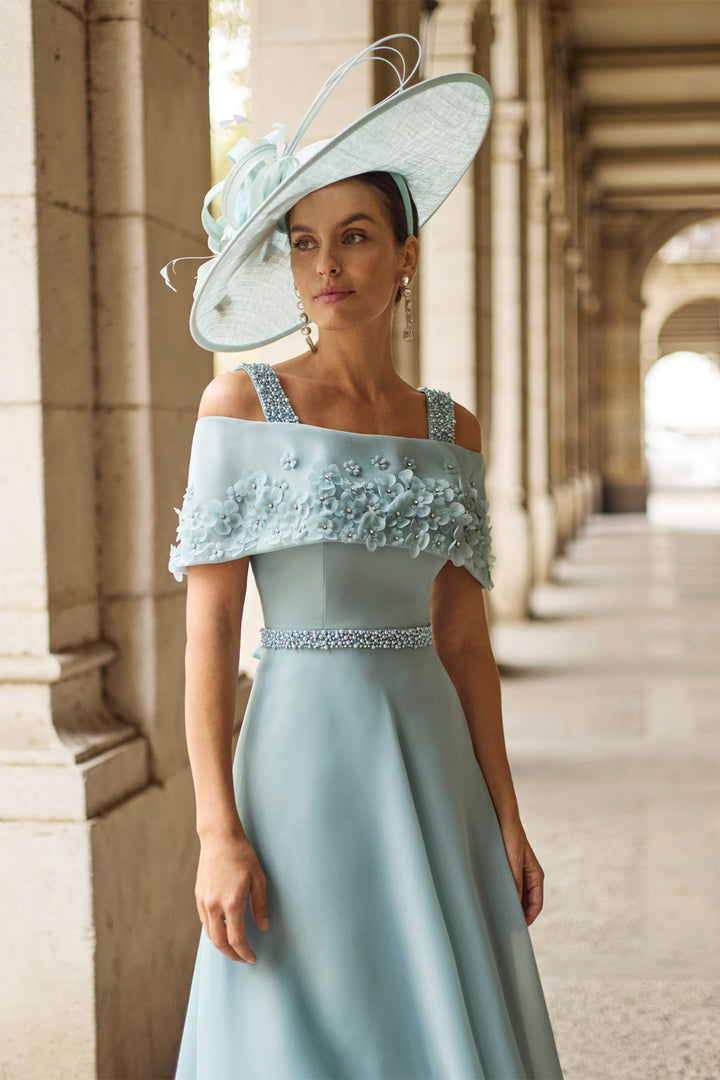Couture Club Aqua Blue Gazar Dress 2G10, front bodice detail