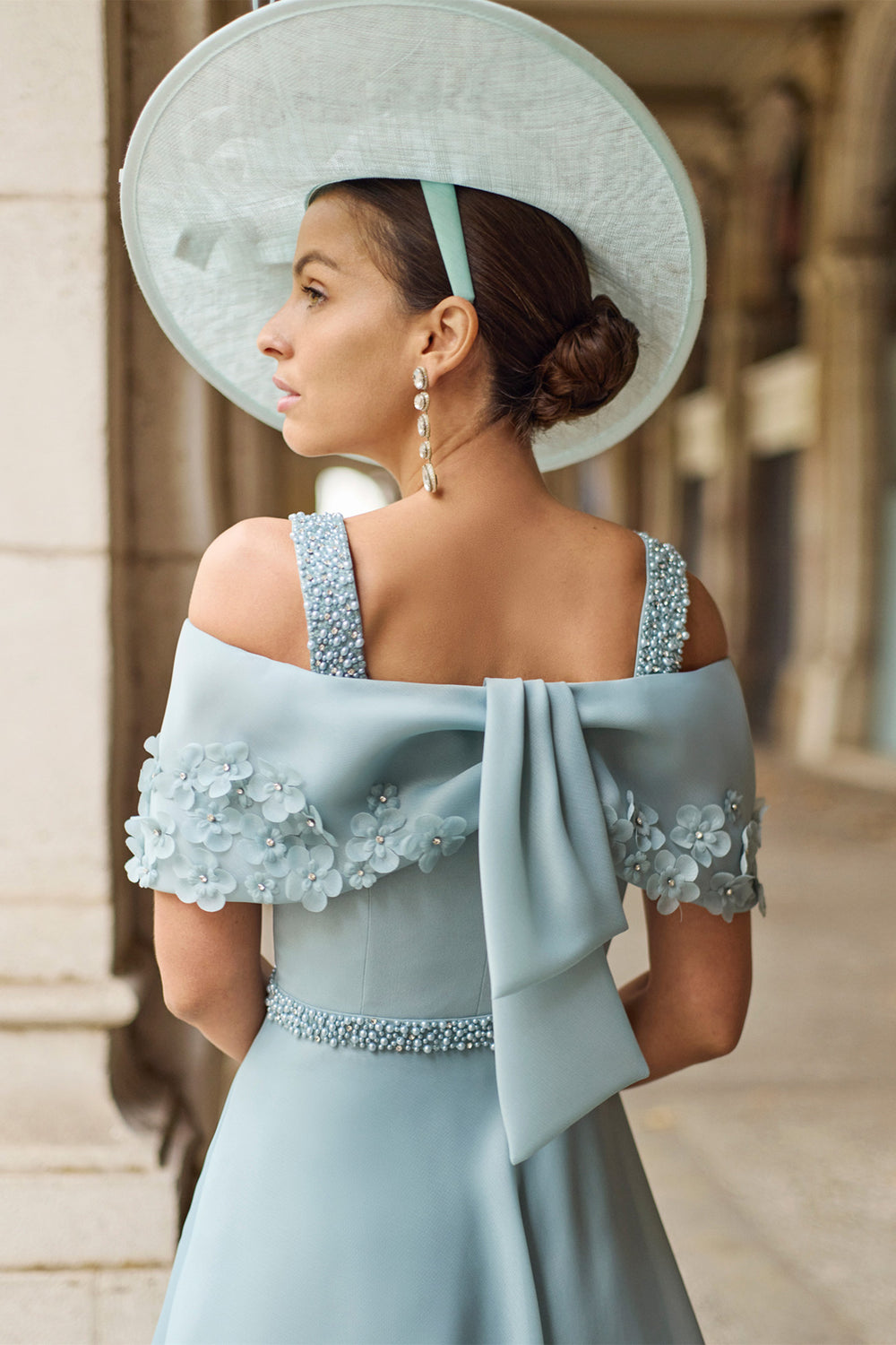 Couture Club Aqua Blue Gazar Dress 2G10, back view with bow detail