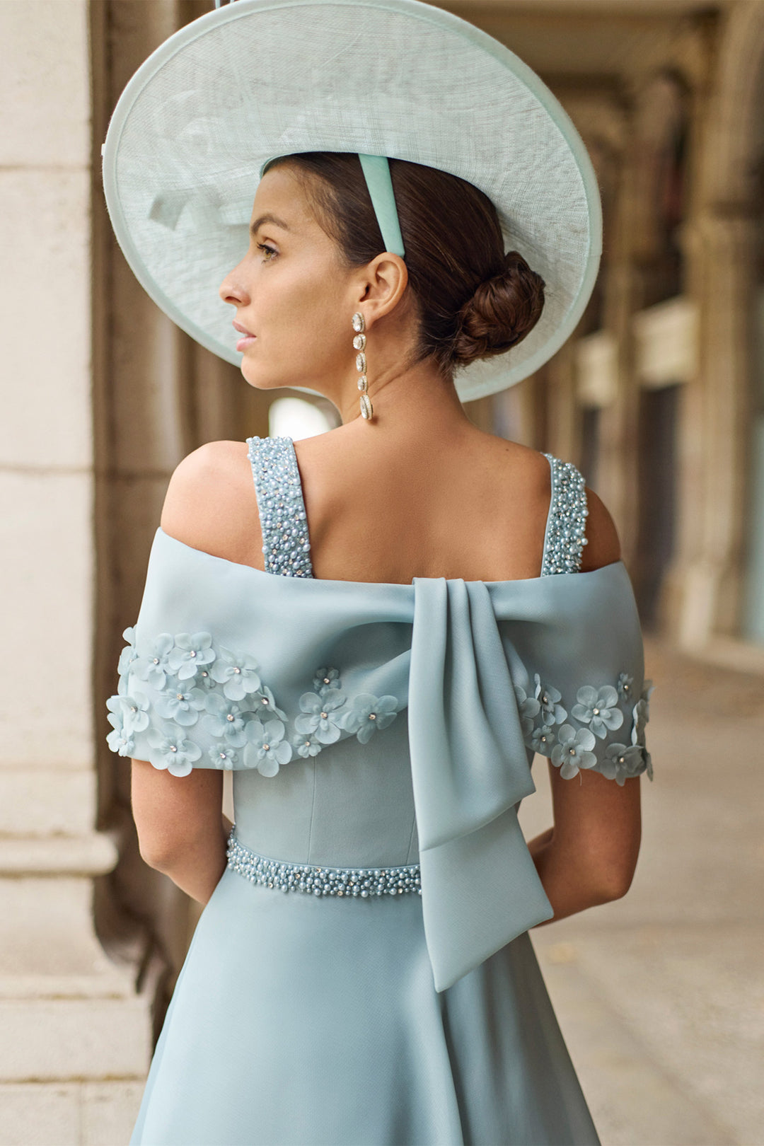 Couture Club Aqua Blue Gazar Dress 2G10, back view with bow detail