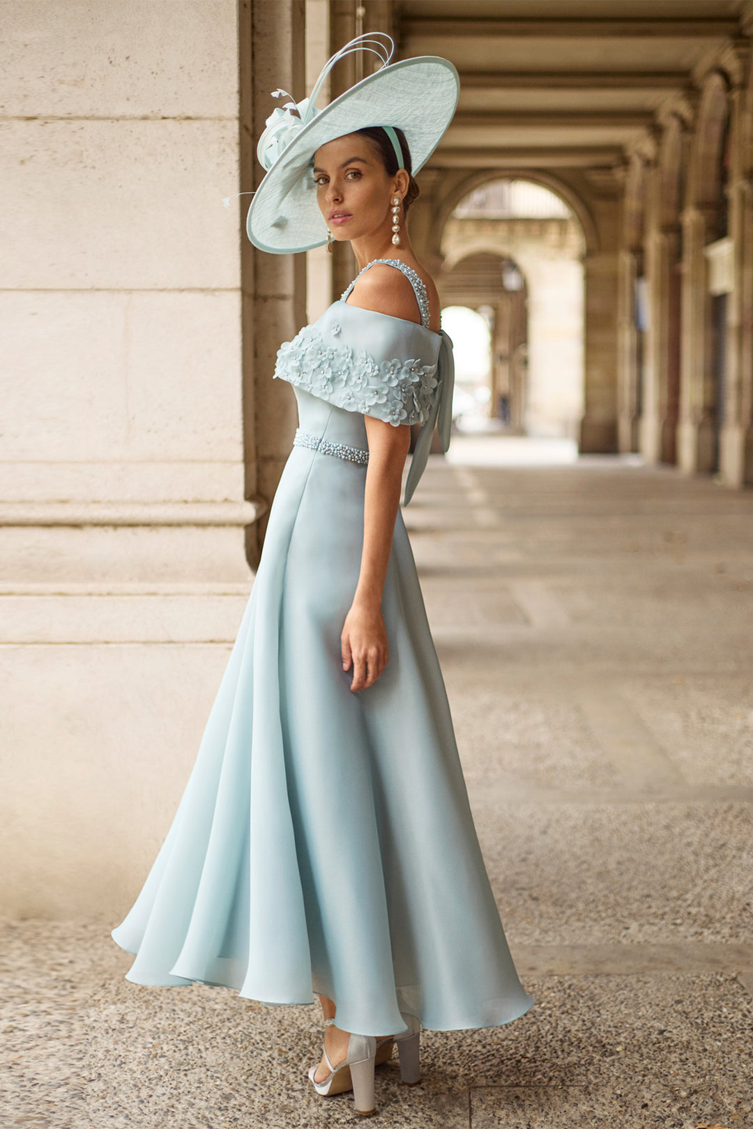 Couture Club Aqua Blue Gazar Dress 2G10, front view full length