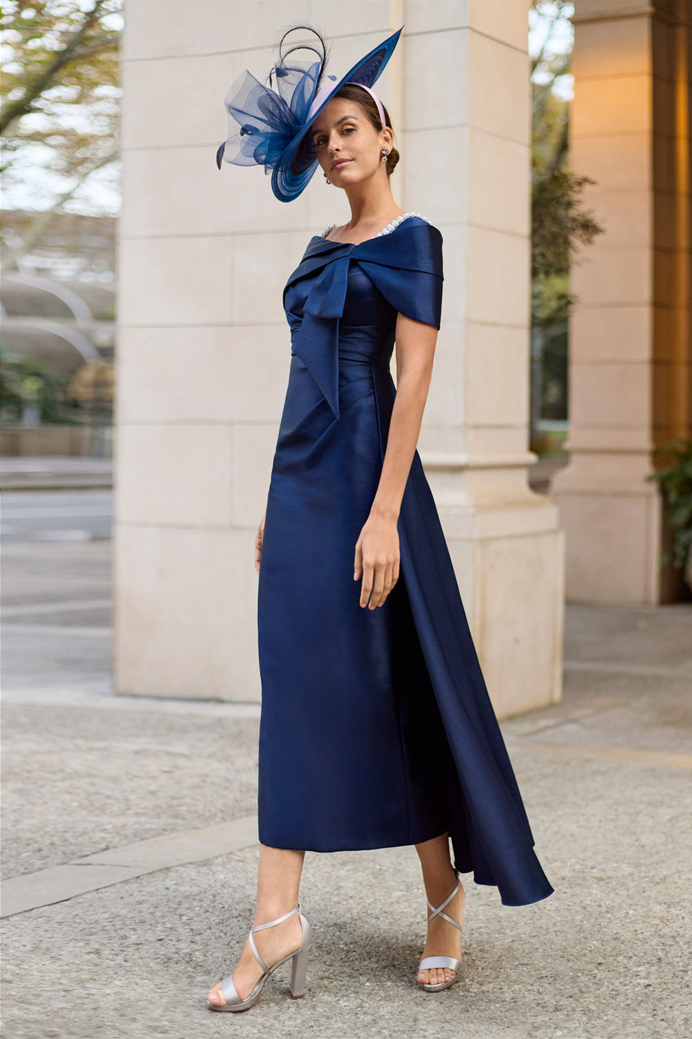 Couture Club Dark Navy Mikado Two-Piece Evening Dress 2G16, front view full length