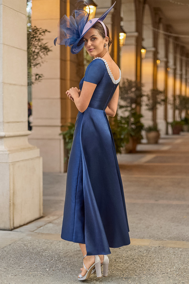 Couture Club Dark Navy Mikado Two-Piece Evening Dress 2G16, back view full length