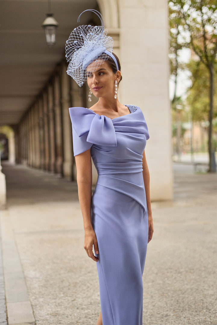 Couture Club Lavender Crepe Evening Dress 2G15, three-quarter view full length