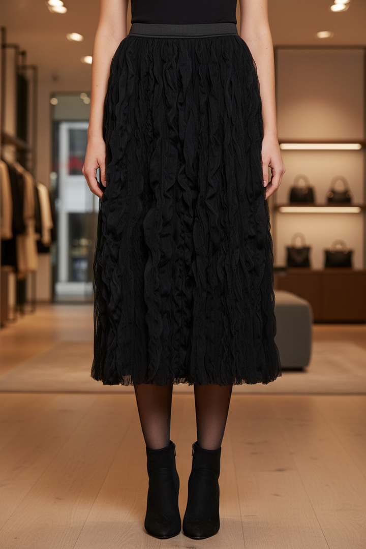 Culture CUnaloa 50112970 Black Ruffle Midi Skirt