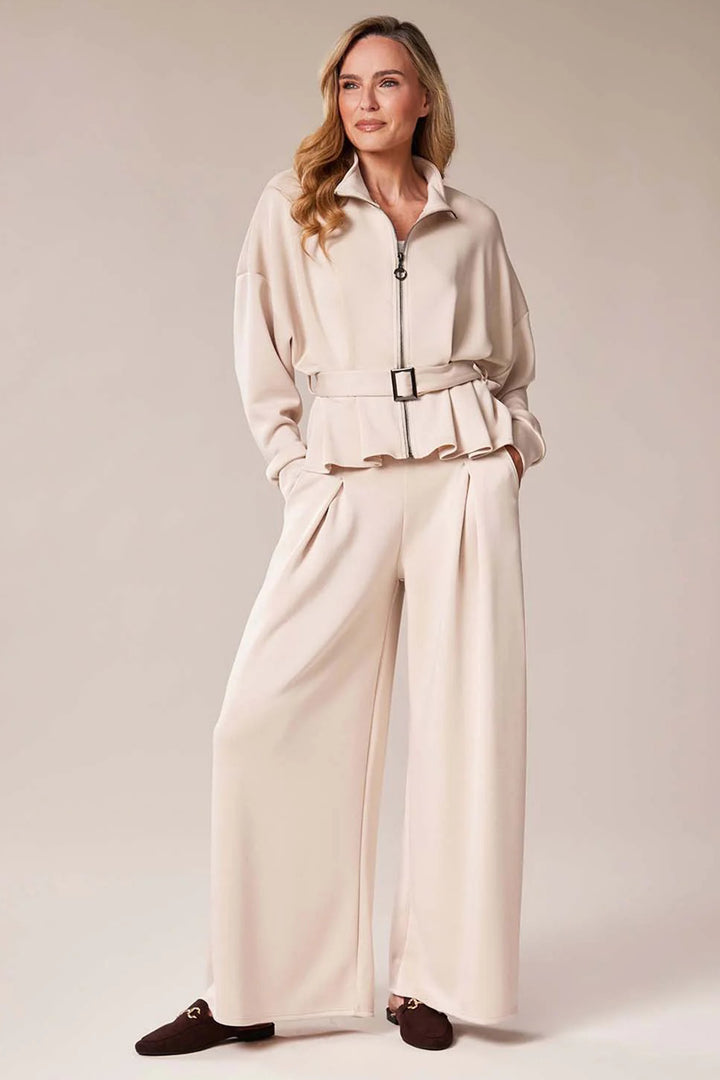 Deck 20110 Beige 2-Piece Zip-Front Top &amp; Trouser Leisure Set