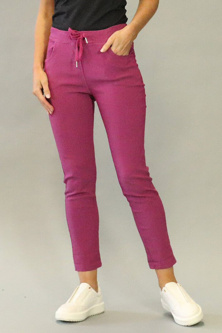 Deck 2305 Magenta Pink Stretch Elastic Waist Pull-On Trouser - Rouge Boutique Inverness