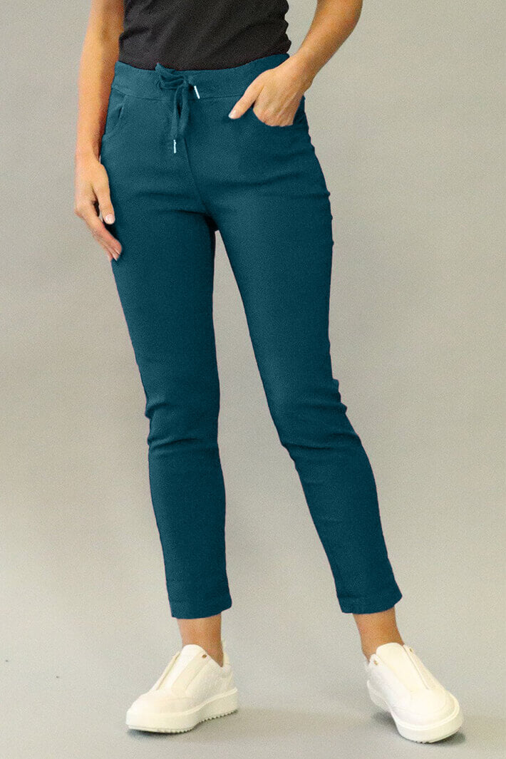 Deck 2305 Teal Stretch Elastic Waist Pull-On Trouser - Rouge Boutique Inverness