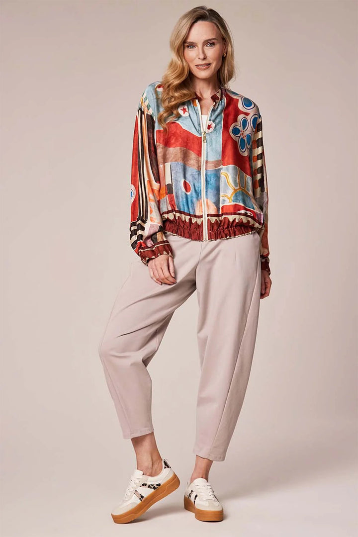 Deck 2511 Taupe Barrel Leg Pull-On Cropped Trousers