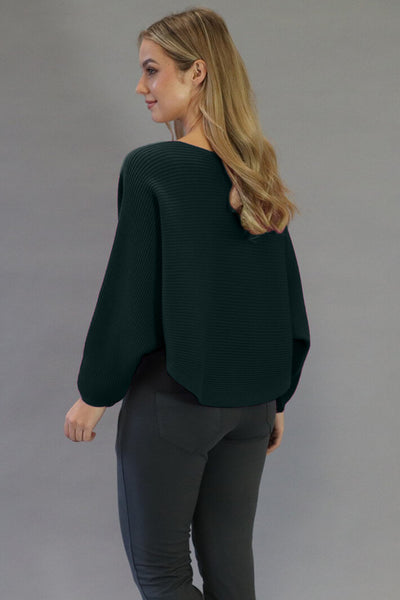 Deck 8948 Green Ribbed Knit Batwing Sleeve Jumper - Rouge Boutique