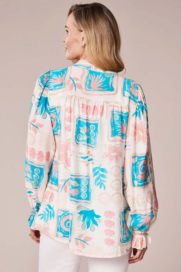 Deck MC18022S Turquoise Swirl Print Blouse