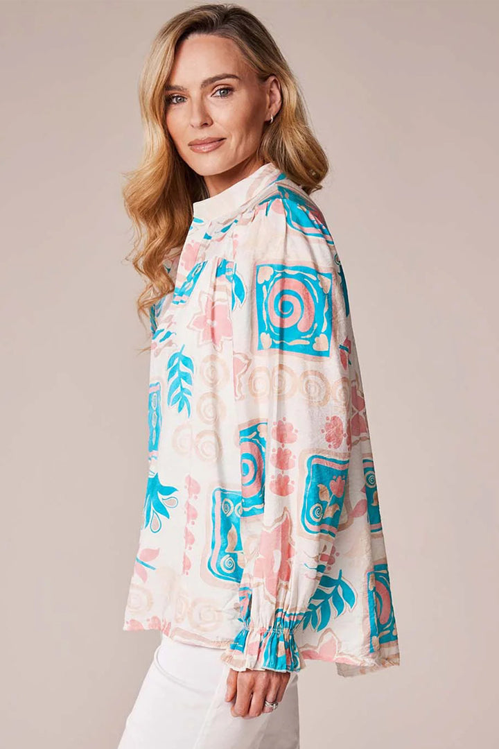 Deck MC18022S Turquoise Swirl Print Blouse