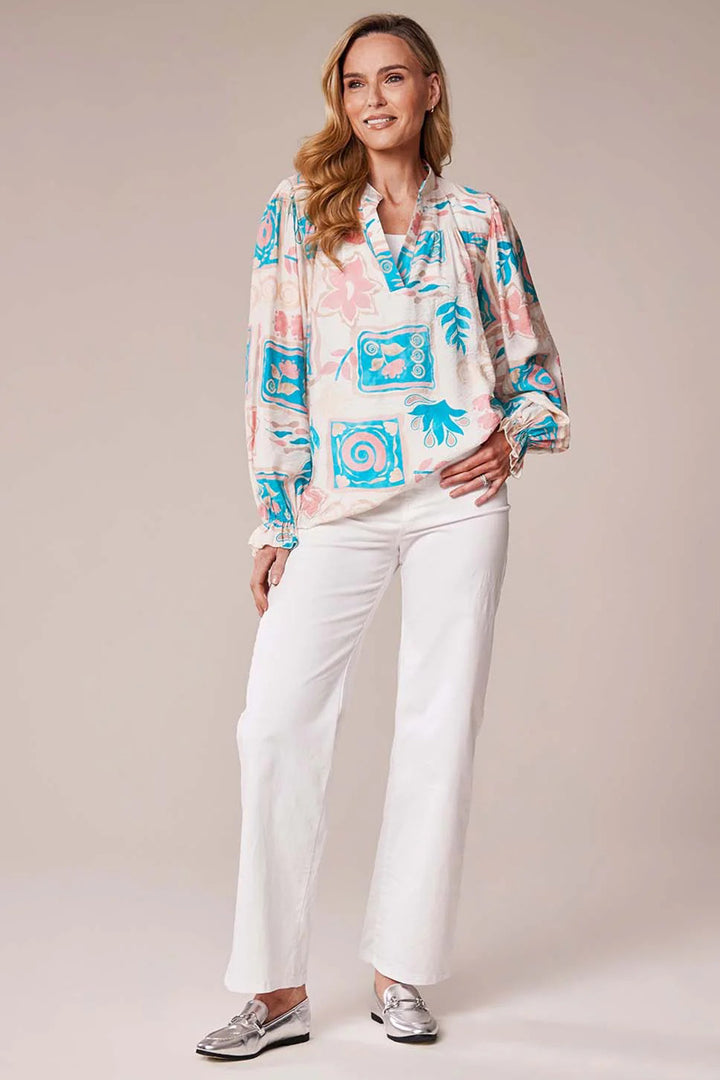 Deck MC18022S Turquoise Swirl Print Blouse