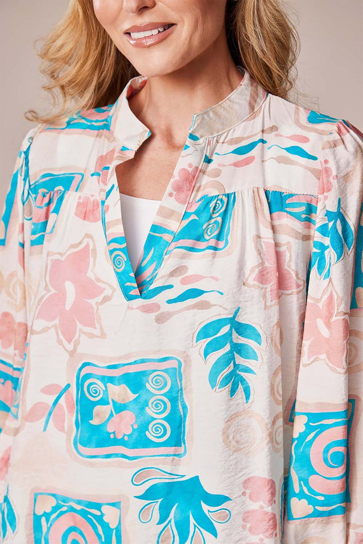 Deck MC18022S Turquoise Swirl Print Blouse