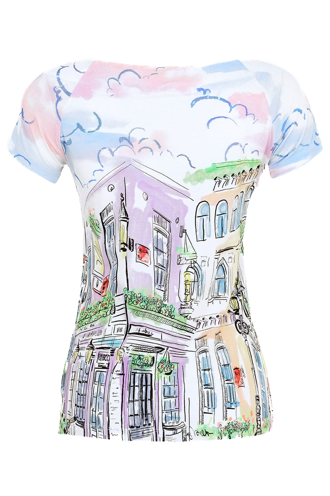 Dolcezza 25721 Parisian Print Top Short Sleeve - Rouge Boutique