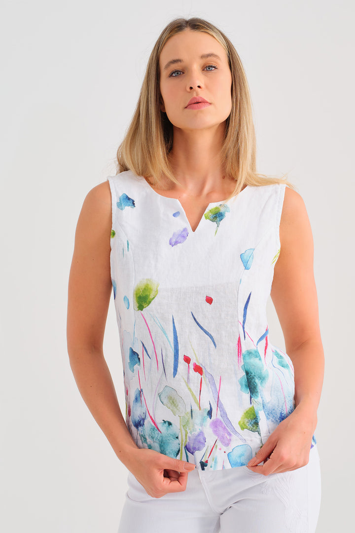 Dolcezza 25780 Misty Blossom Print White Sleeveless Cami Top - Rouge Boutique