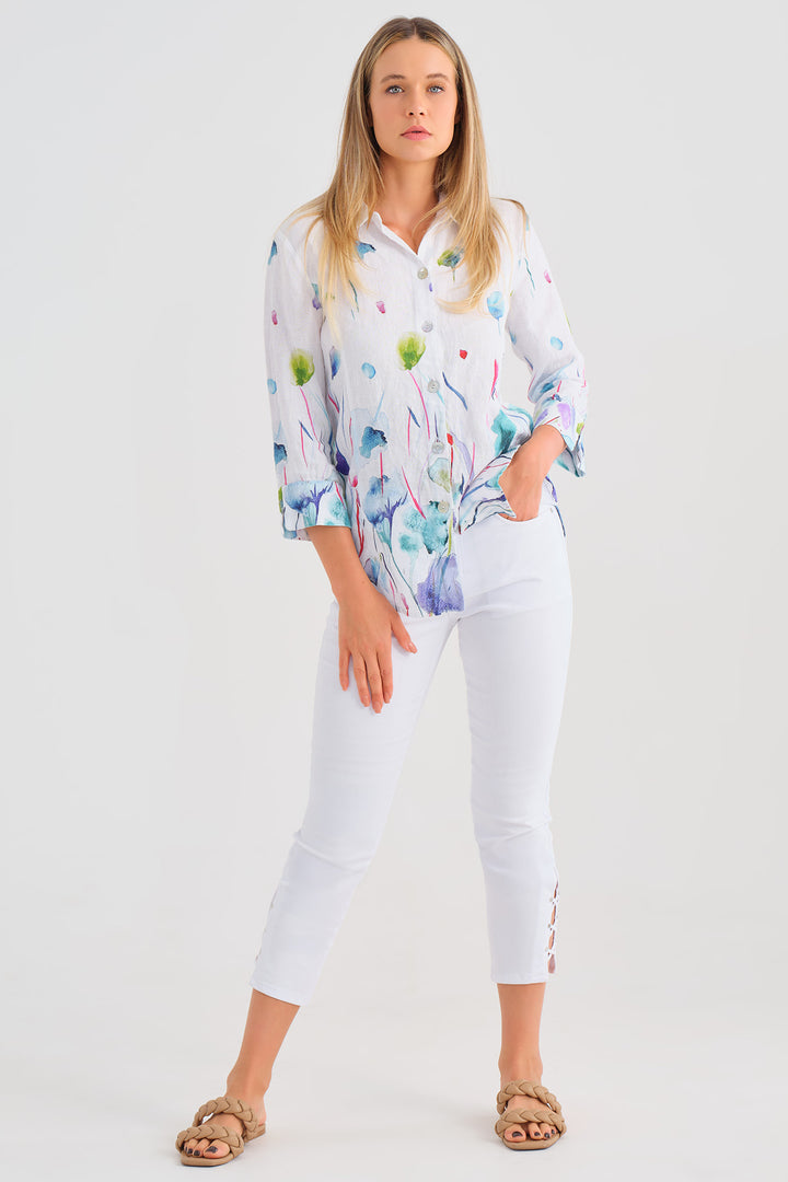 Dolcezza 25781 Misty Blossom Print White Shirt - Rouge Boutique