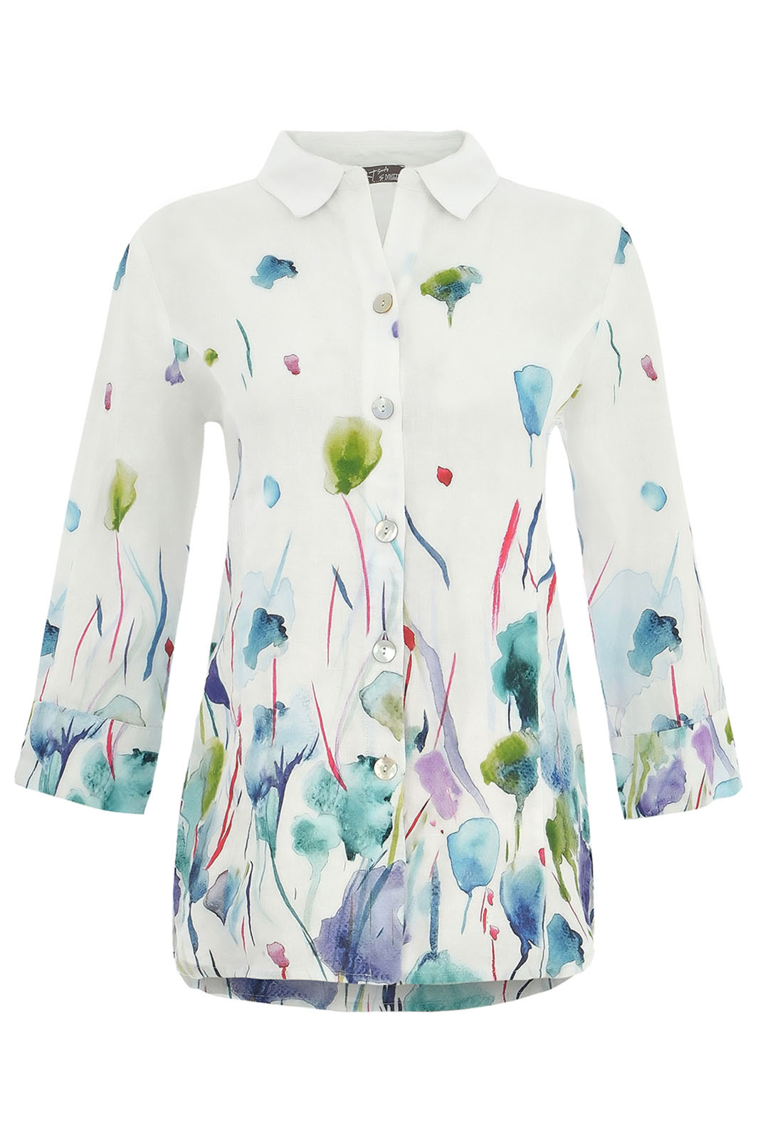 Dolcezza 25781 Misty Blossom Print White Shirt - Rouge Boutique