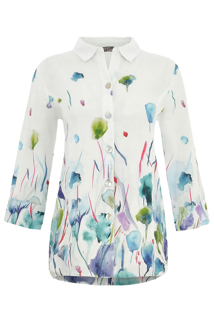 Dolcezza 25781 Misty Blossom Print White Shirt - Rouge Boutique