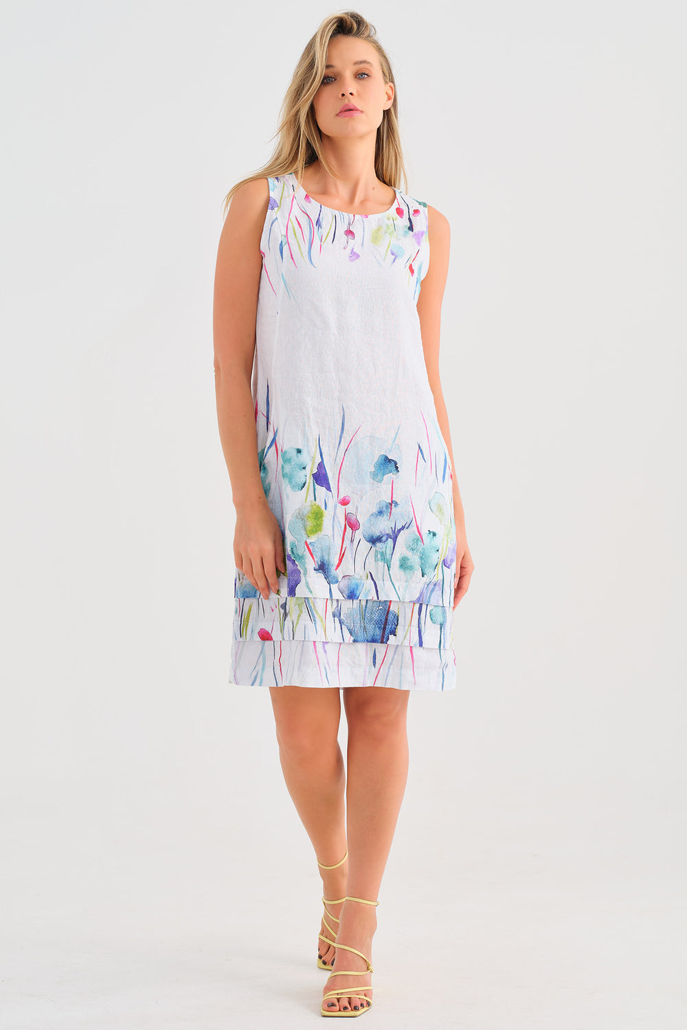 Dolcezza 25782 Misty Blossom Print White Sleeveless Dress - Rouge Boutique