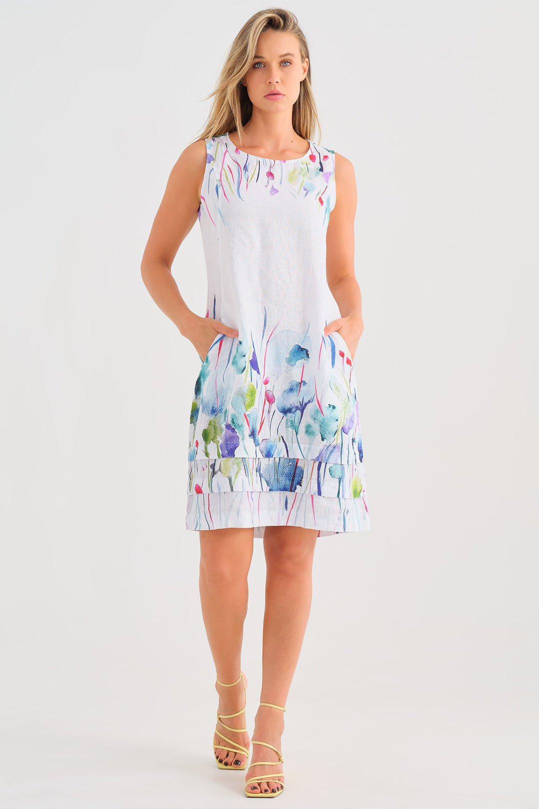 Dolcezza 25782 Misty Blossom Print White Sleeveless Dress - Rouge Boutique