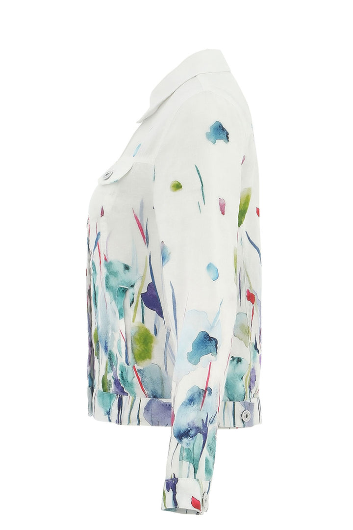 Dolcezza 25784 Misty Blossom Print White Jean Style Jacket - Rouge Boutique
