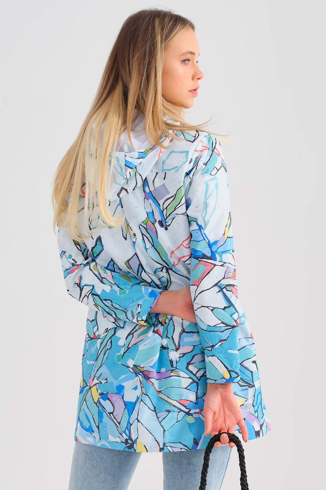 Dolcezza 25870 Blue Half Moon Rising Print Raincoat - Rouge Boutique Inverness