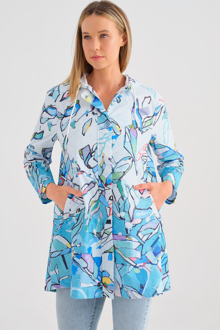Dolcezza 25870 Blue Half Moon Rising Print Raincoat - Rouge Boutique Inverness