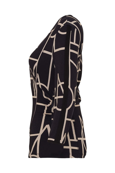Dolcezza 73102 Black Upbeat Print Wrap Style Top - Rouge Boutique