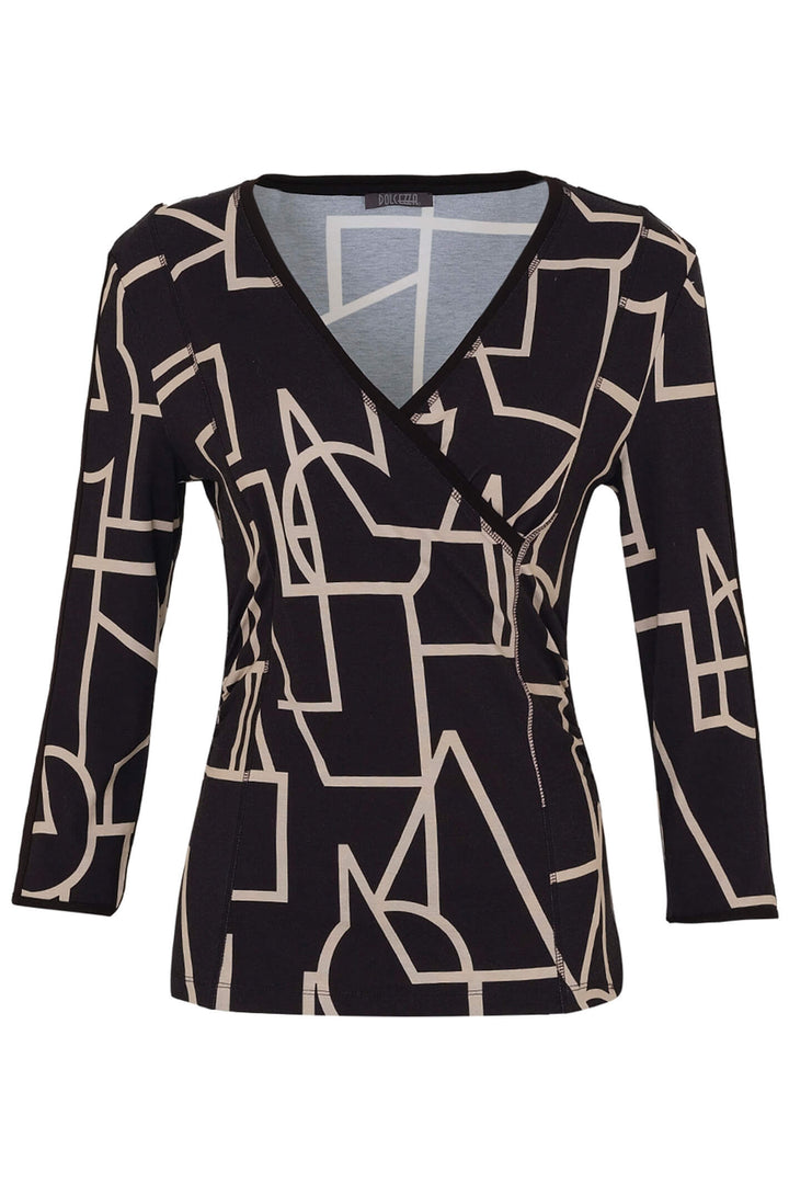 Dolcezza 73102 Black Upbeat Print Wrap Style Top - Rouge Boutique