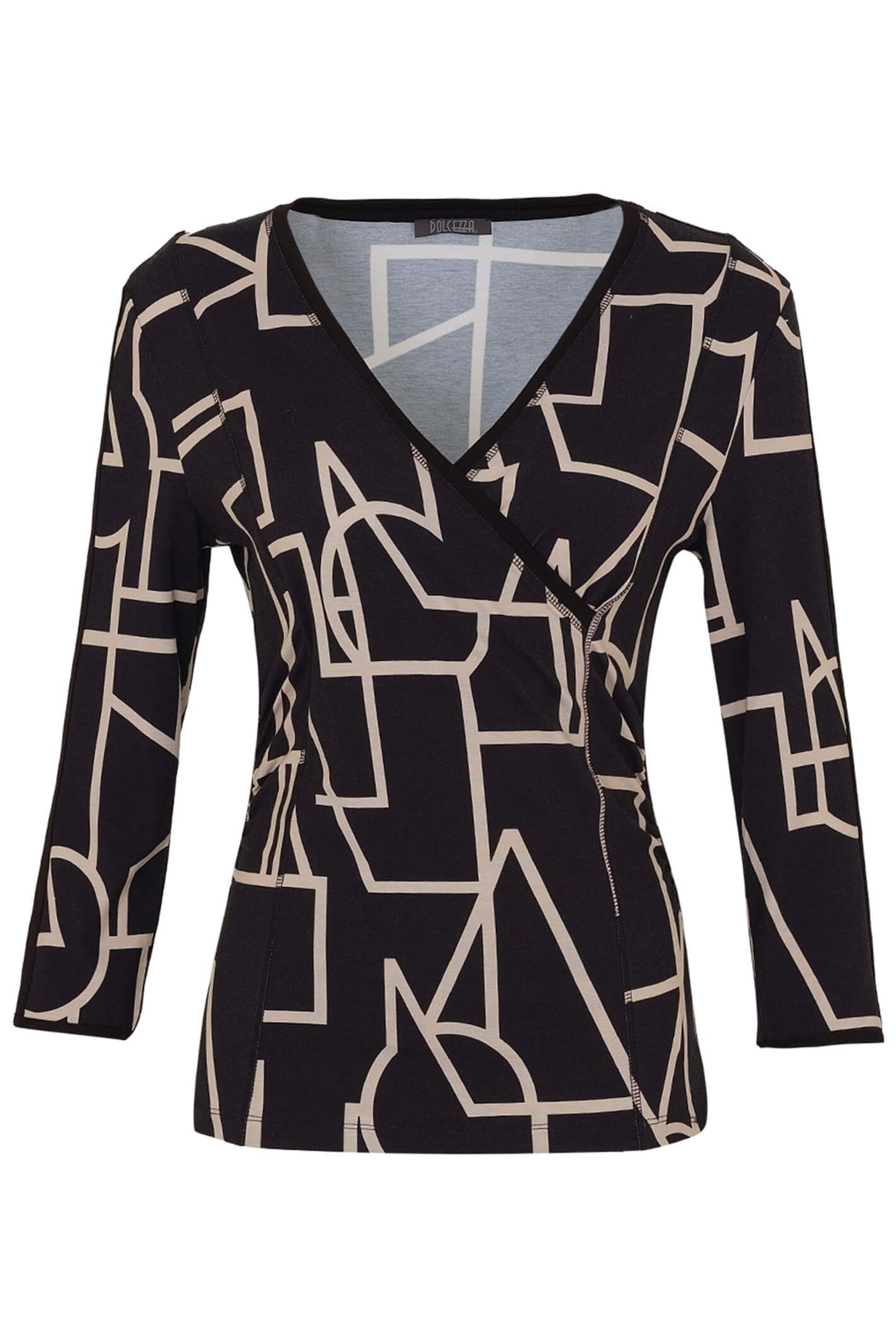 Dolcezza 73102 Black Upbeat Print Wrap Style Top - Rouge Boutique