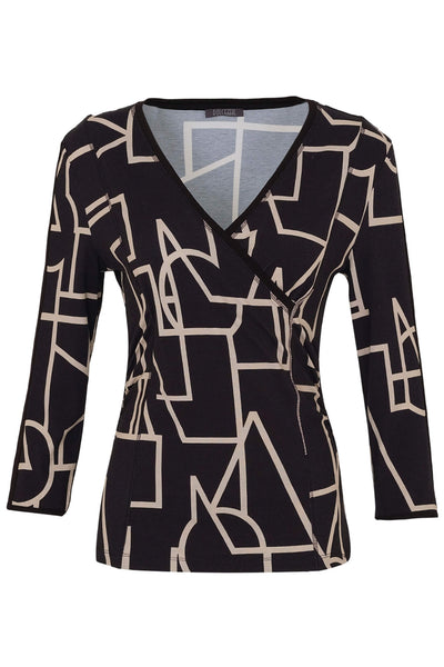 Dolcezza 73102 Black Upbeat Print Wrap Style Top - Rouge Boutique