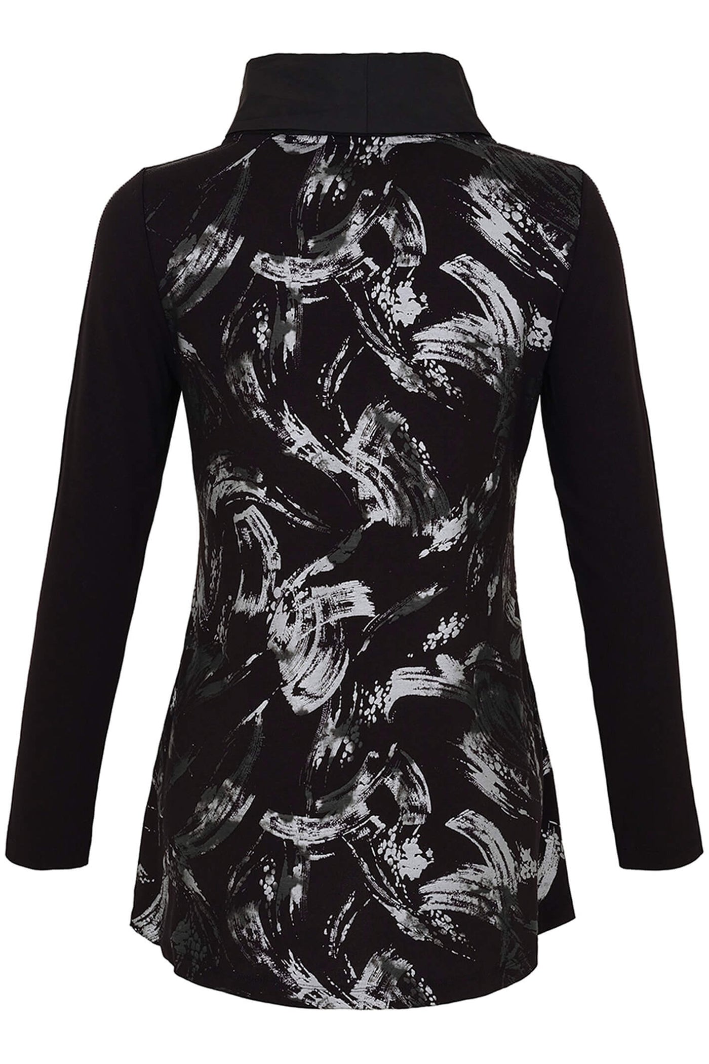 Dolcezza 73141 Black Brush Strokes Print Rollneck Tunic Top - Rouge Boutique