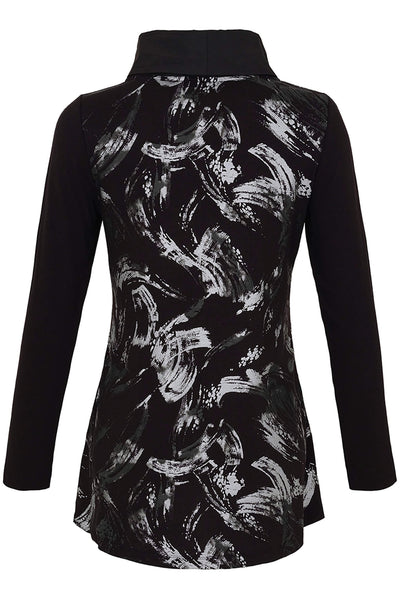 Dolcezza 73141 Black Brush Strokes Print Rollneck Tunic Top - Rouge Boutique