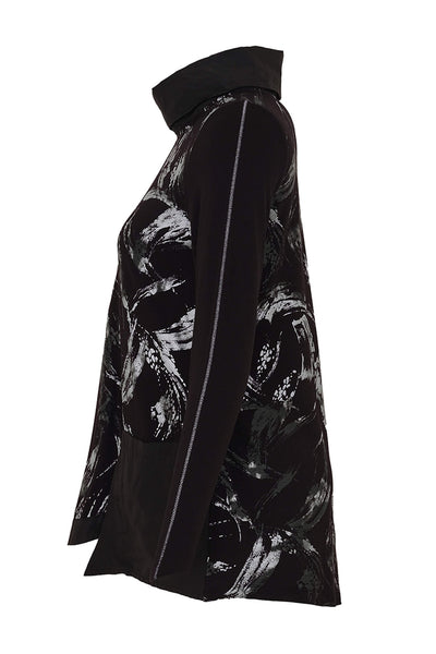 Dolcezza 73141 Black Brush Strokes Print Rollneck Tunic Top - Rouge Boutique