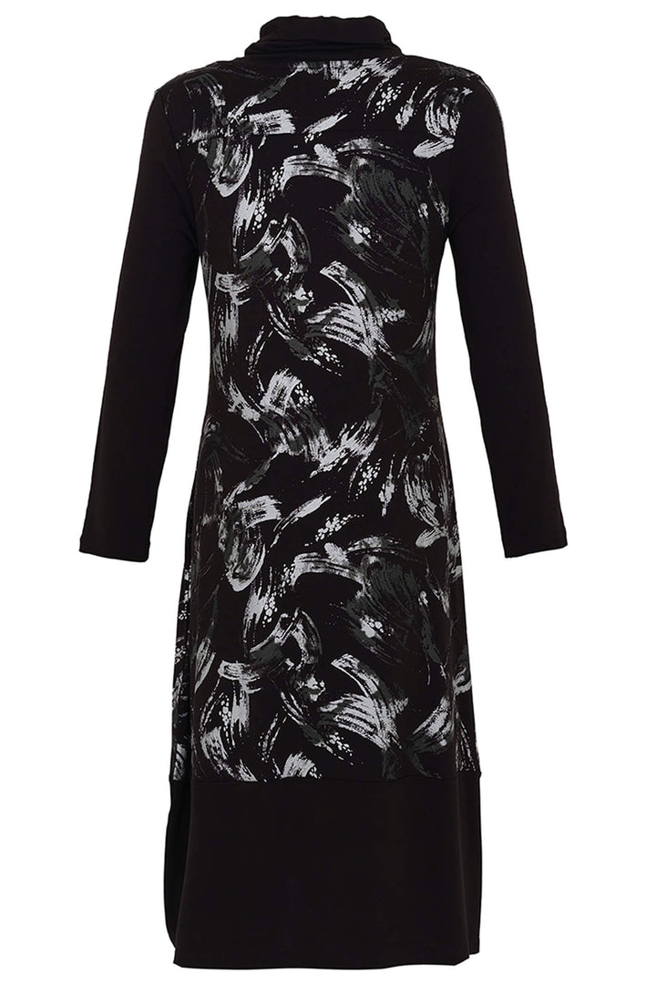 Dolcezza 73145 Black Brush Strokes Print Cowl Neck Dress - Rouge Boutique