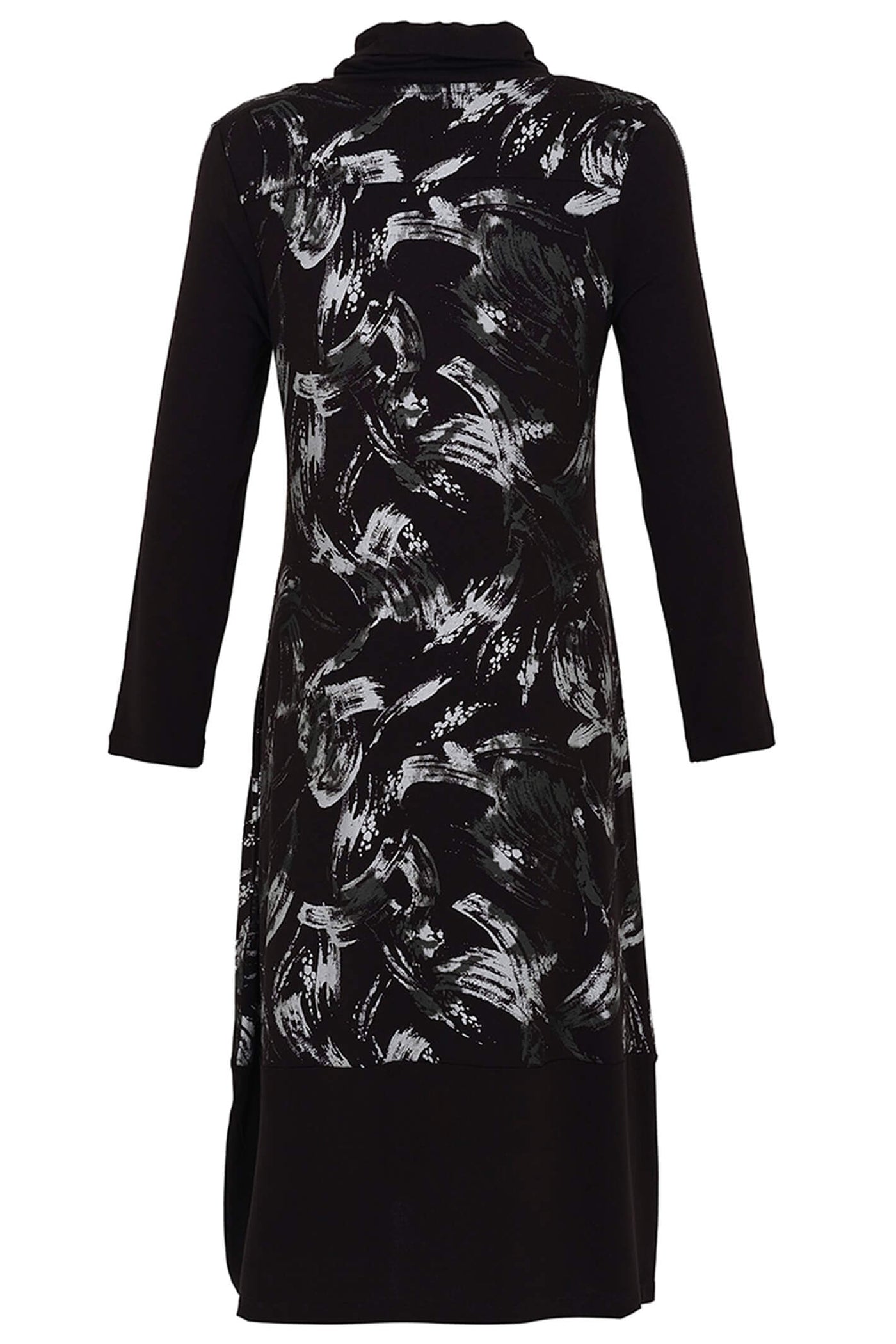 Dolcezza 73145 Black Brush Strokes Print Cowl Neck Dress - Rouge Boutique