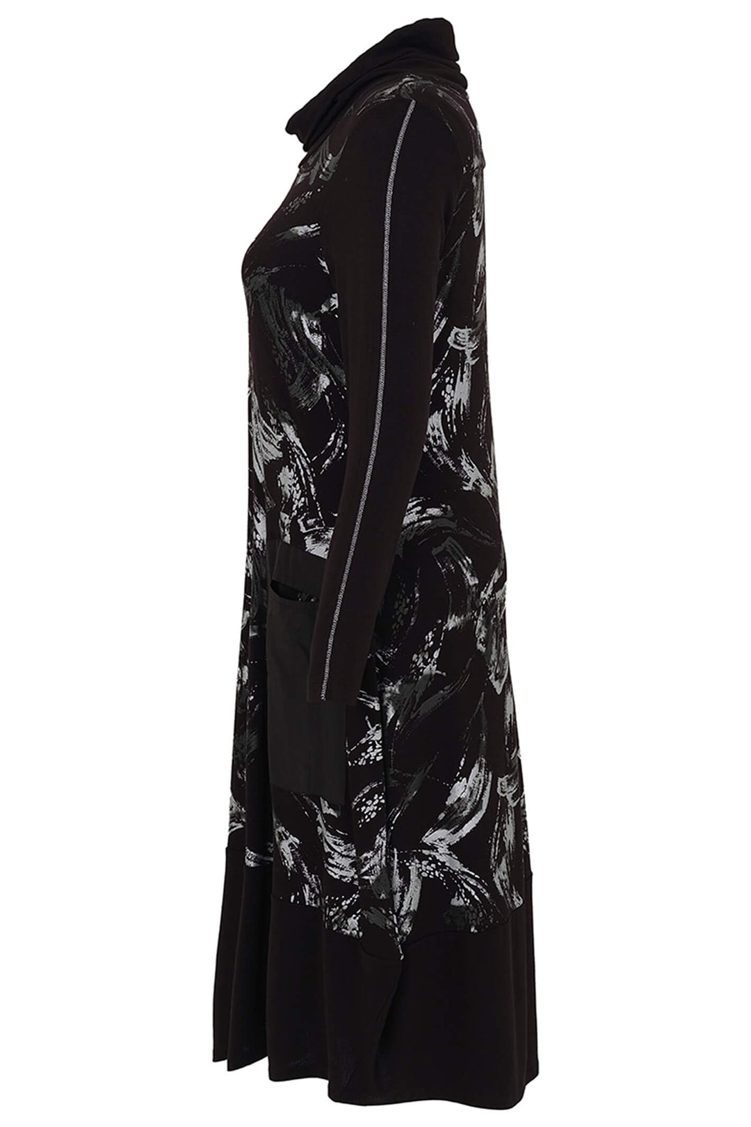 Dolcezza 73145 Black Brush Strokes Print Cowl Neck Dress - Rouge Boutique