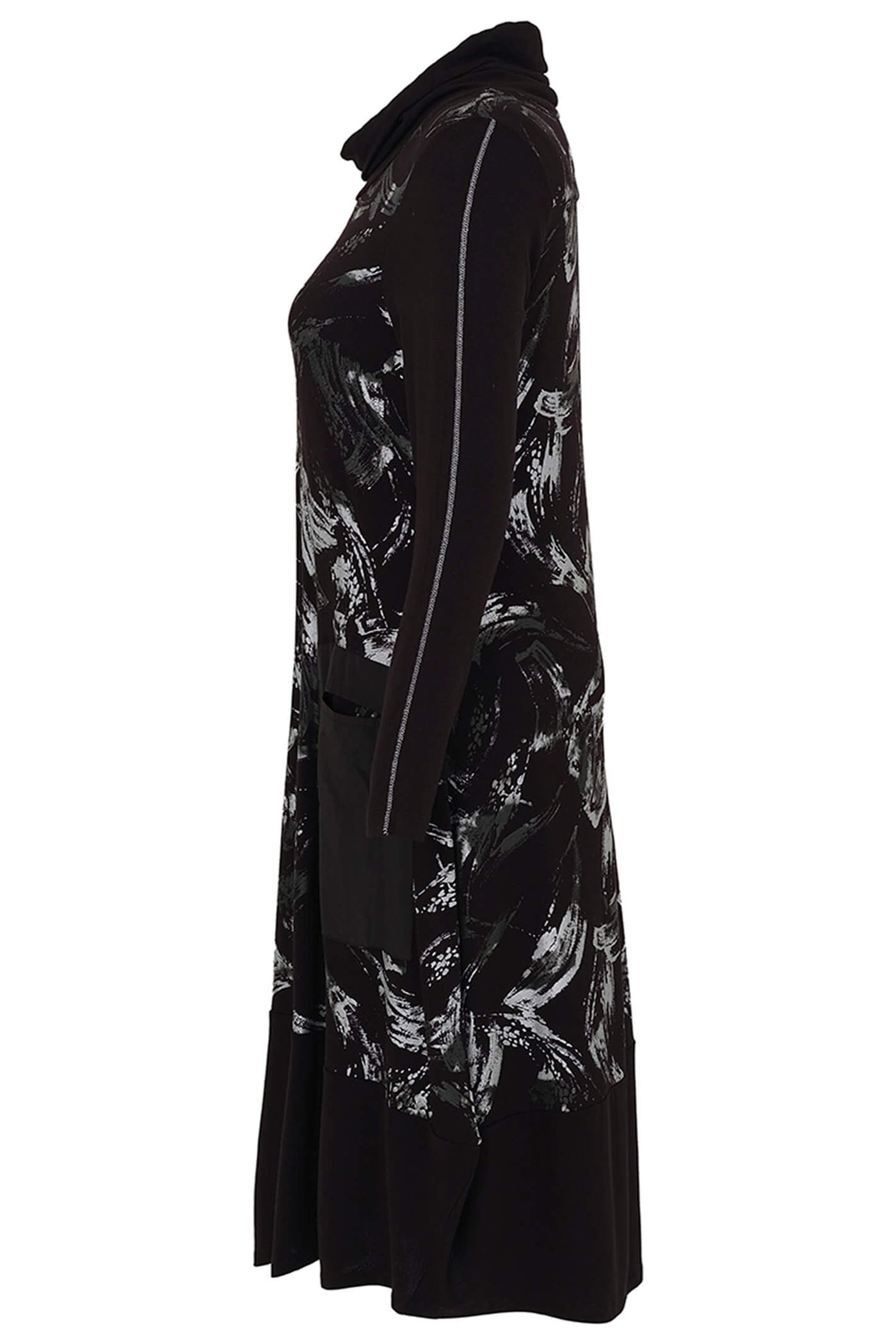 Dolcezza 73145 Black Brush Strokes Print Cowl Neck Dress - Rouge Boutique