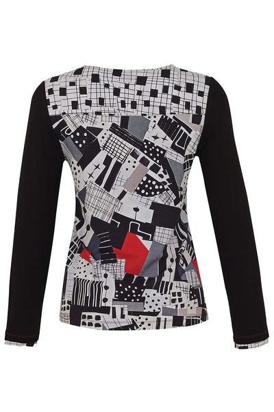 Dolcezza 73600 Black Tear Down The Wall Print V-Neck Top - Rouge Boutique