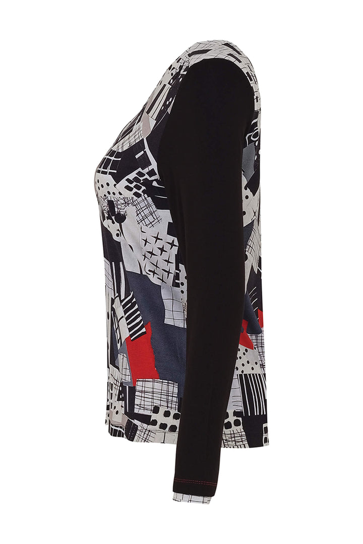 Dolcezza 73600 Black Tear Down The Wall Print V-Neck Top - Rouge Boutique